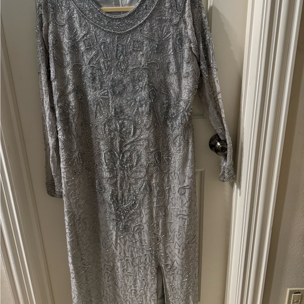 Pure silk, beaded formal evening gown